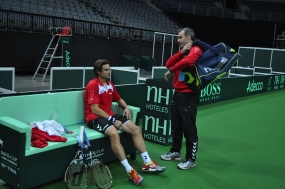 Primer entrenamiento del Equipo Espaol de Copa Davis en Praga, © RFET